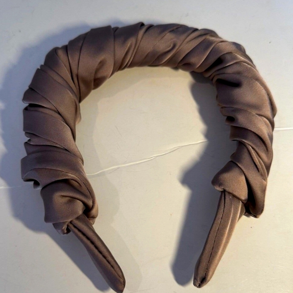 Satin Taupe Brown Headband Scrunched Puffy Hair Accessory Neutral